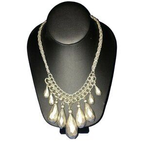 Matte Silver Faceted Teardrop BOHO Chunky Funky Tribal Ethnic Statement Necklace